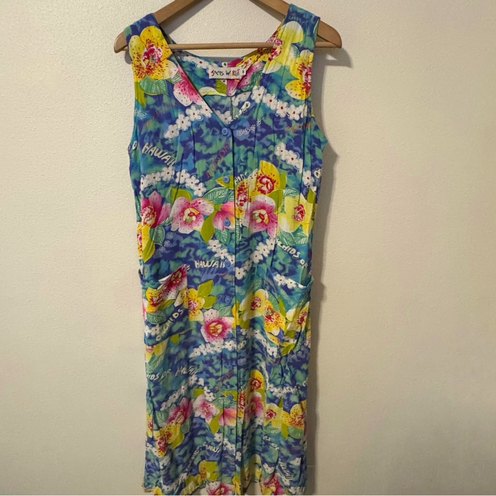 Vintage 80s Jams World Orchards of Hawaii V-Neck Tank Dress Multocolor-Medium